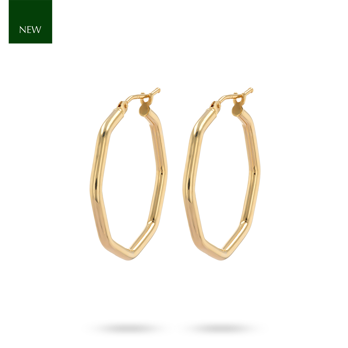 9ct Yellow Gold 22mm Octagon Hoop Earrings
