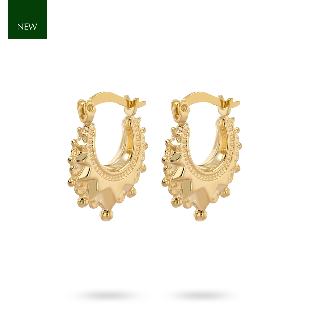 9ct Yellow Gold Micro Victorian Style Spiked Creole Earrings