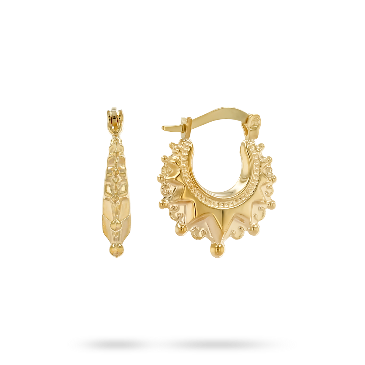 9ct Yellow Gold Micro Victorian Style Spiked Creole Earrings