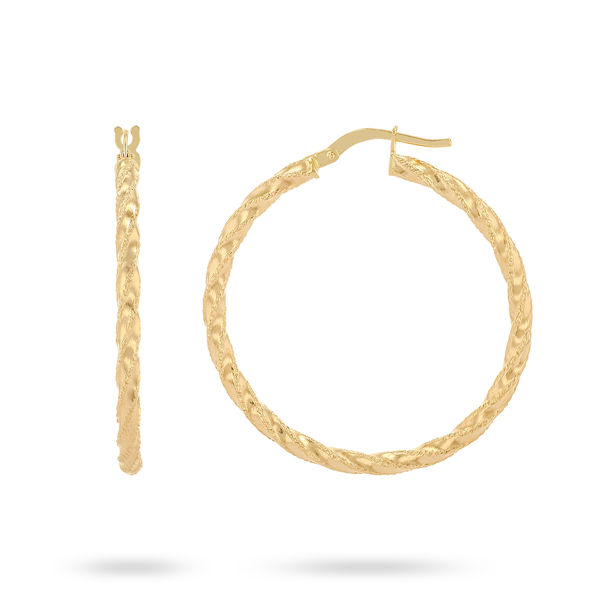 9ct Yellow Gold Diamond Cut Twisted Hoop Earrings