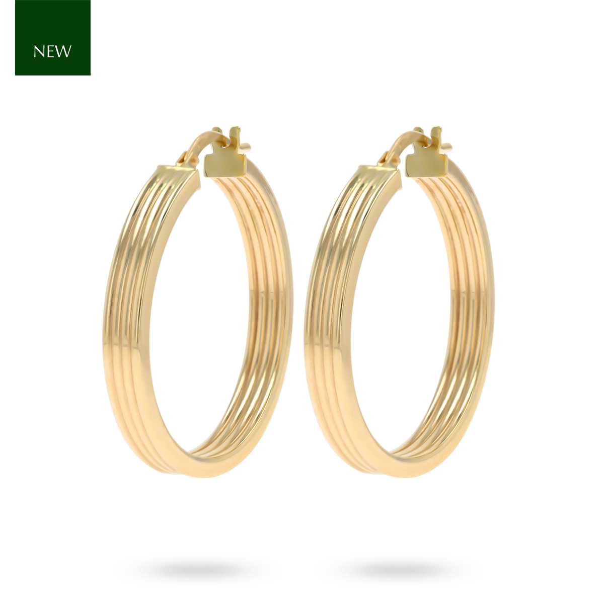 9ct Yellow Gold Flat Ribbed Round Hoop Earrings