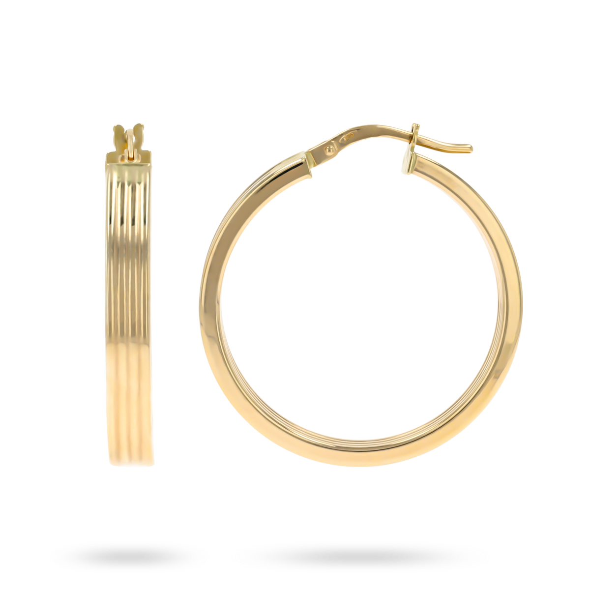 9ct Yellow Gold Flat Ribbed Round Hoop Earrings