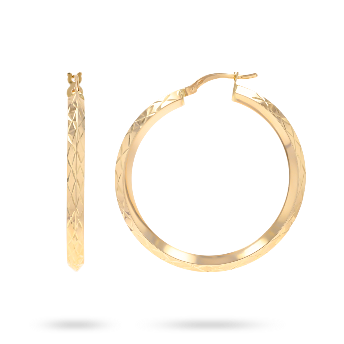 9ct Yellow Gold Diamond Cut Knife Edge Hoop Earrings