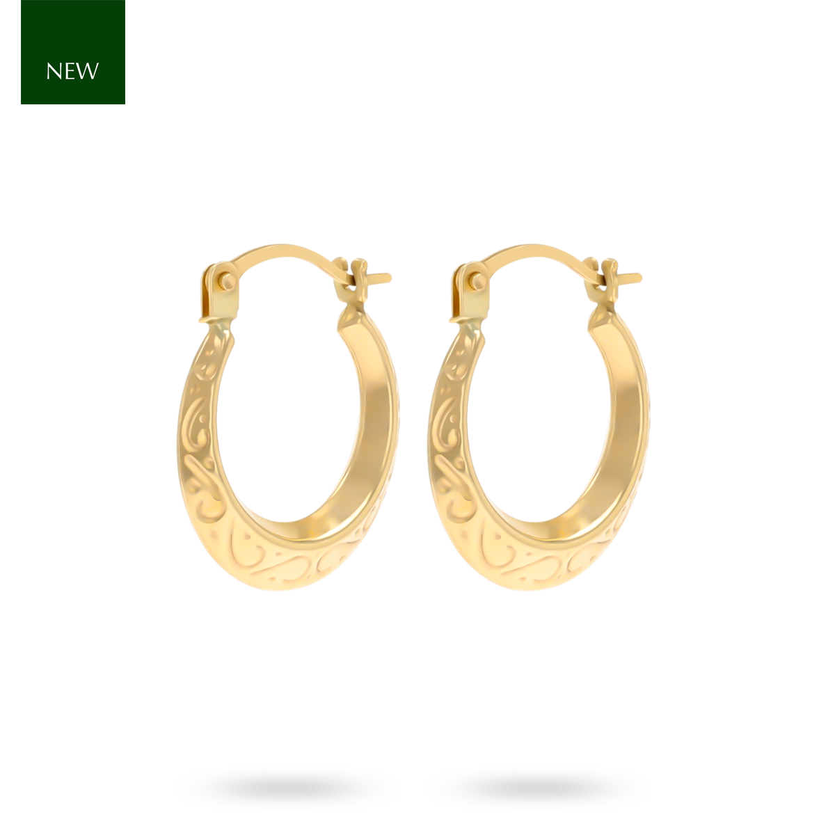 9ct Yellow Gold 10mm Engraved Scroll Creole Earrings