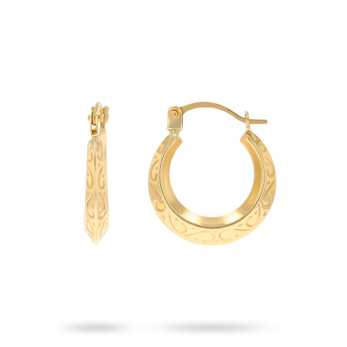9ct Yellow Gold 10mm Engraved Scroll Creole Earrings