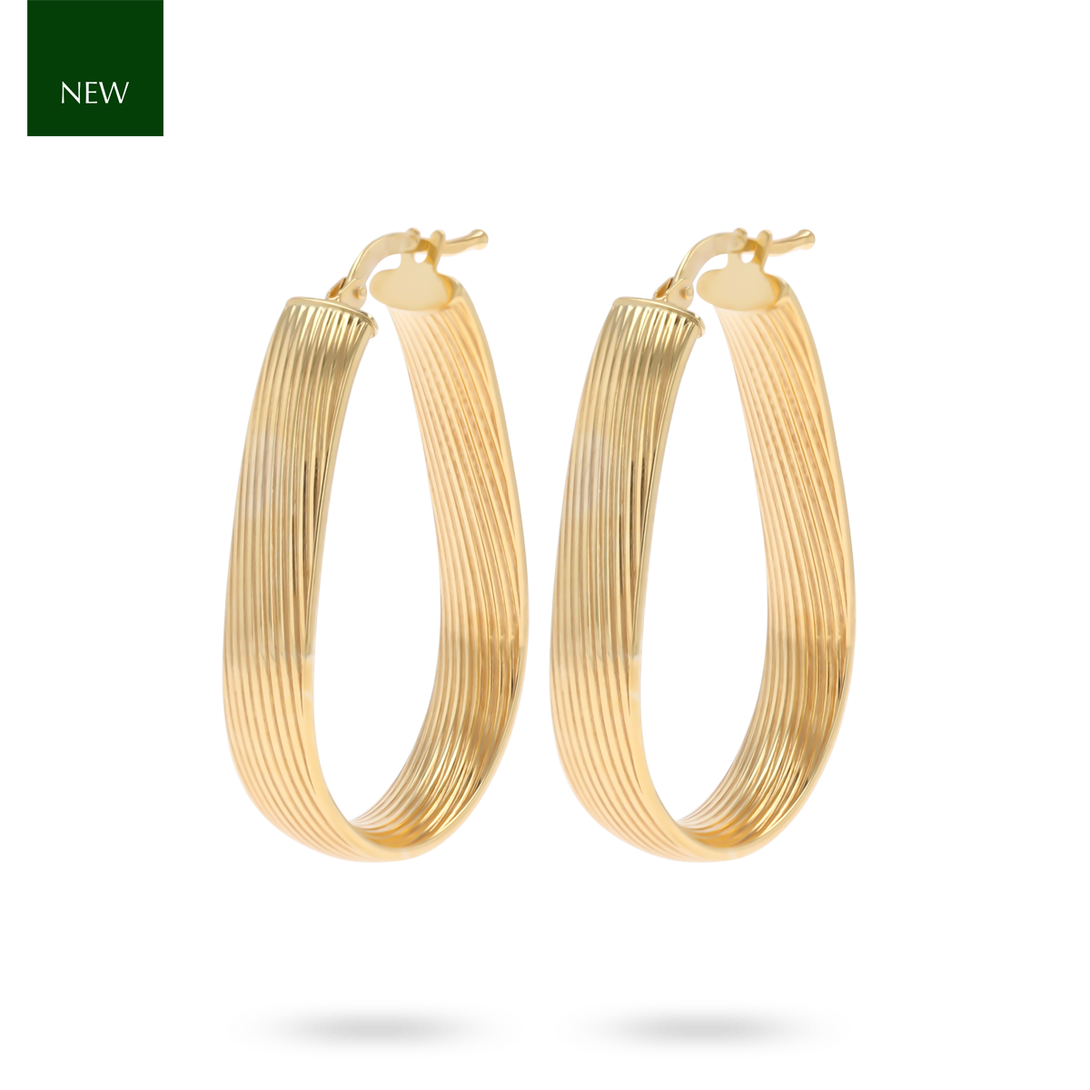 9ct Yellow Gold Flat Ribbed Pattern Teardrop Hoop Earrings