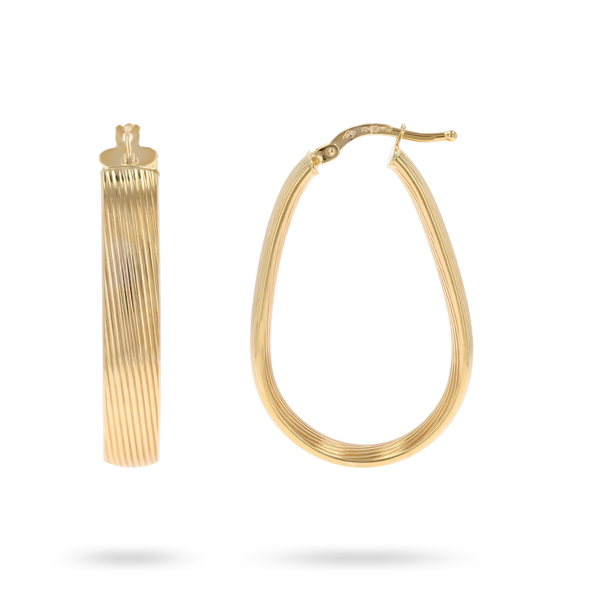 9ct Yellow Gold Flat Ribbed Pattern Teardrop Hoop Earrings
