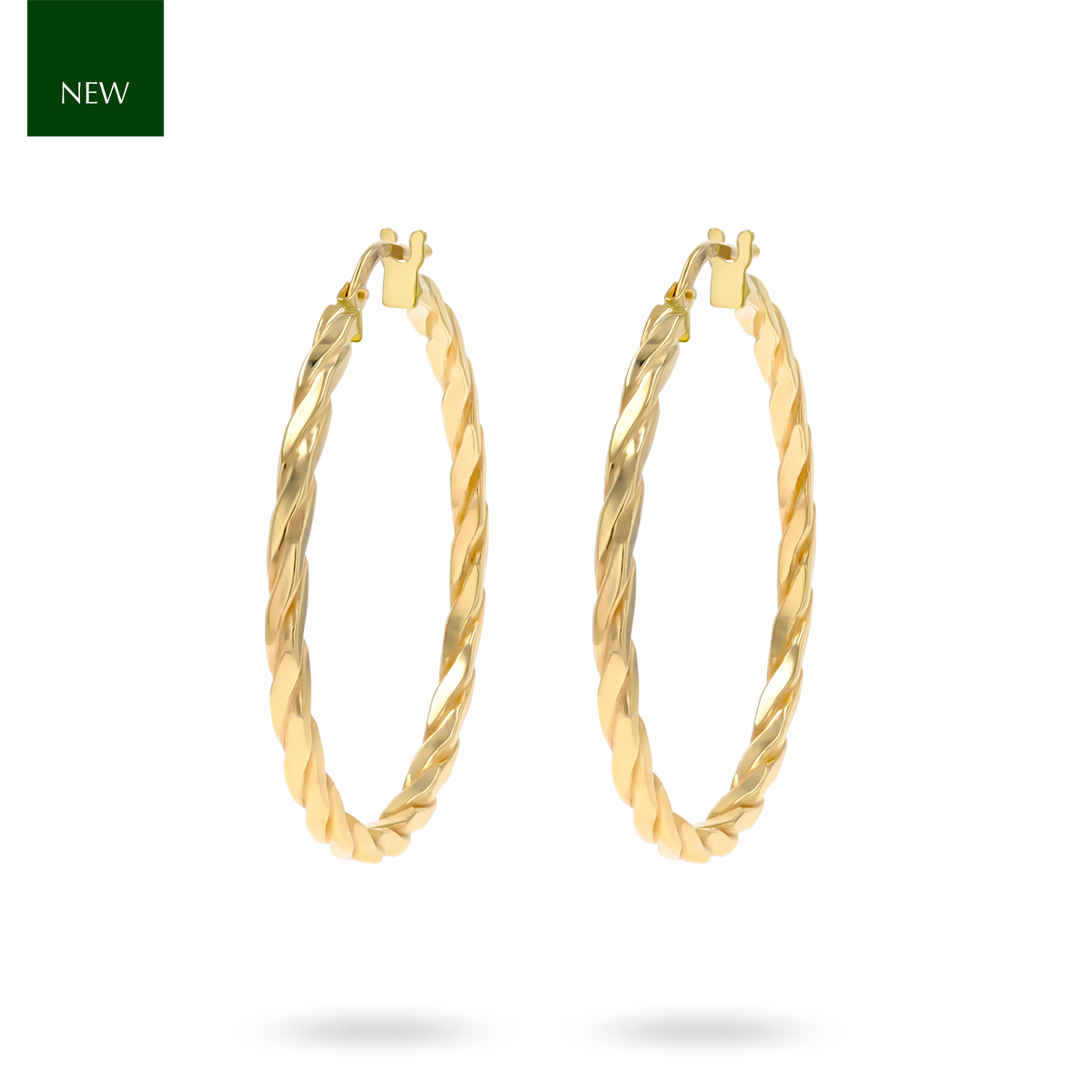 9ct Yellow Gold Square Twisted Round Hoop Earrings