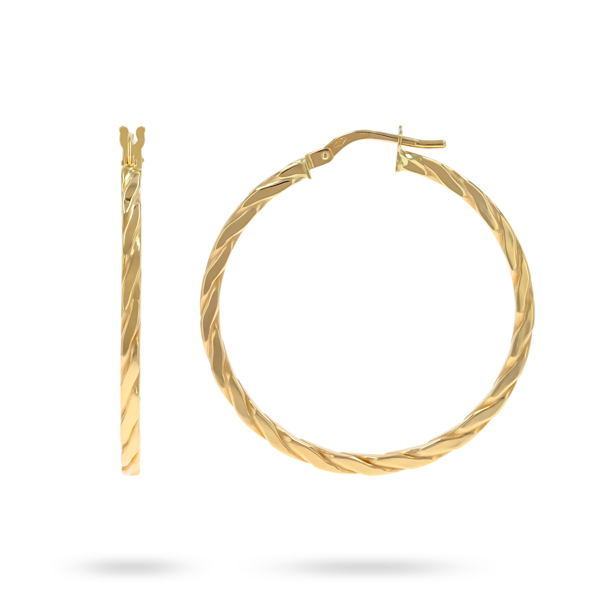 9ct Yellow Gold Square Twisted Round Hoop Earrings