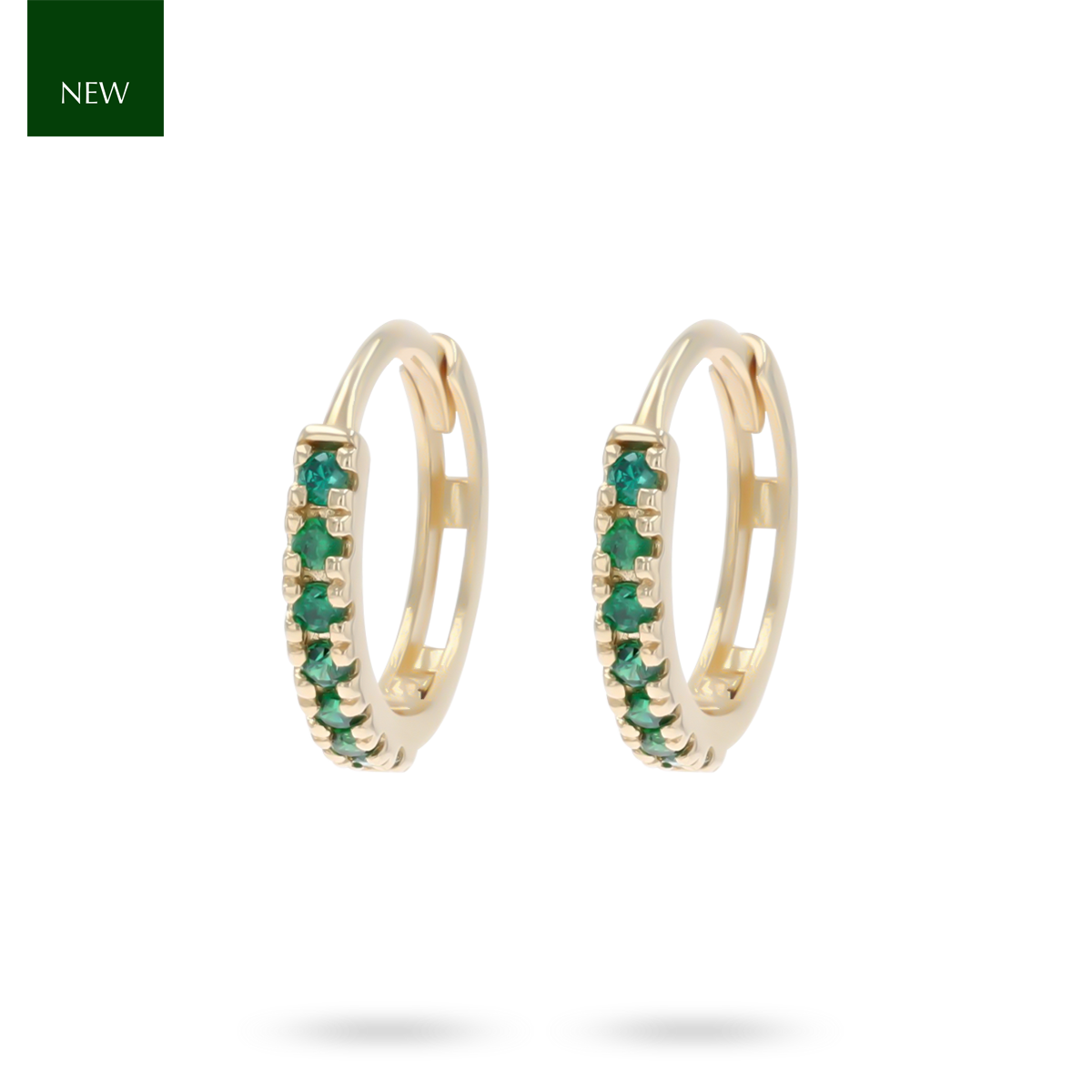 9ct Yellow Gold Green Cubic Zirconia Hinged Huggie Earrings