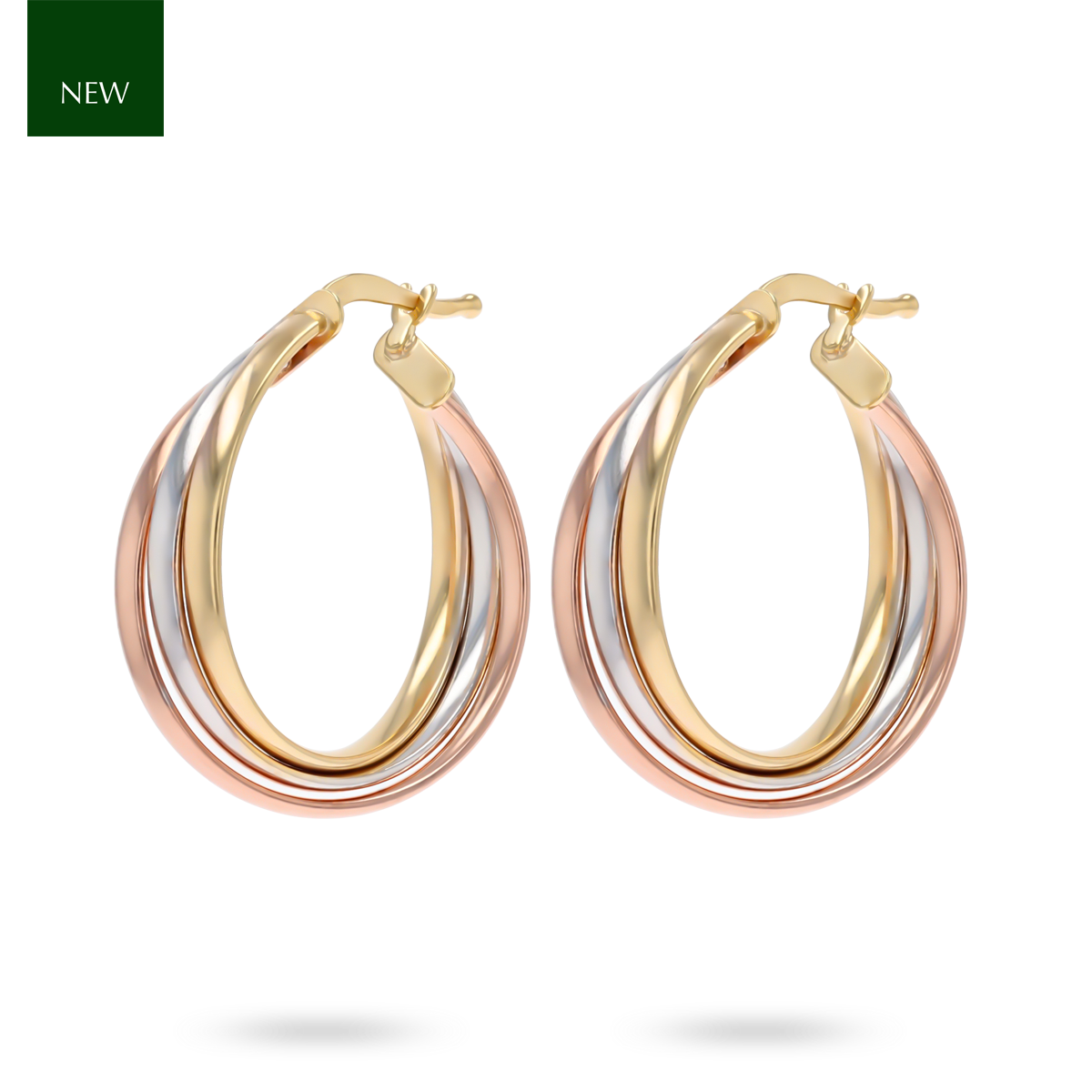 9ct Three Colour Gold Round Hoop Earrings