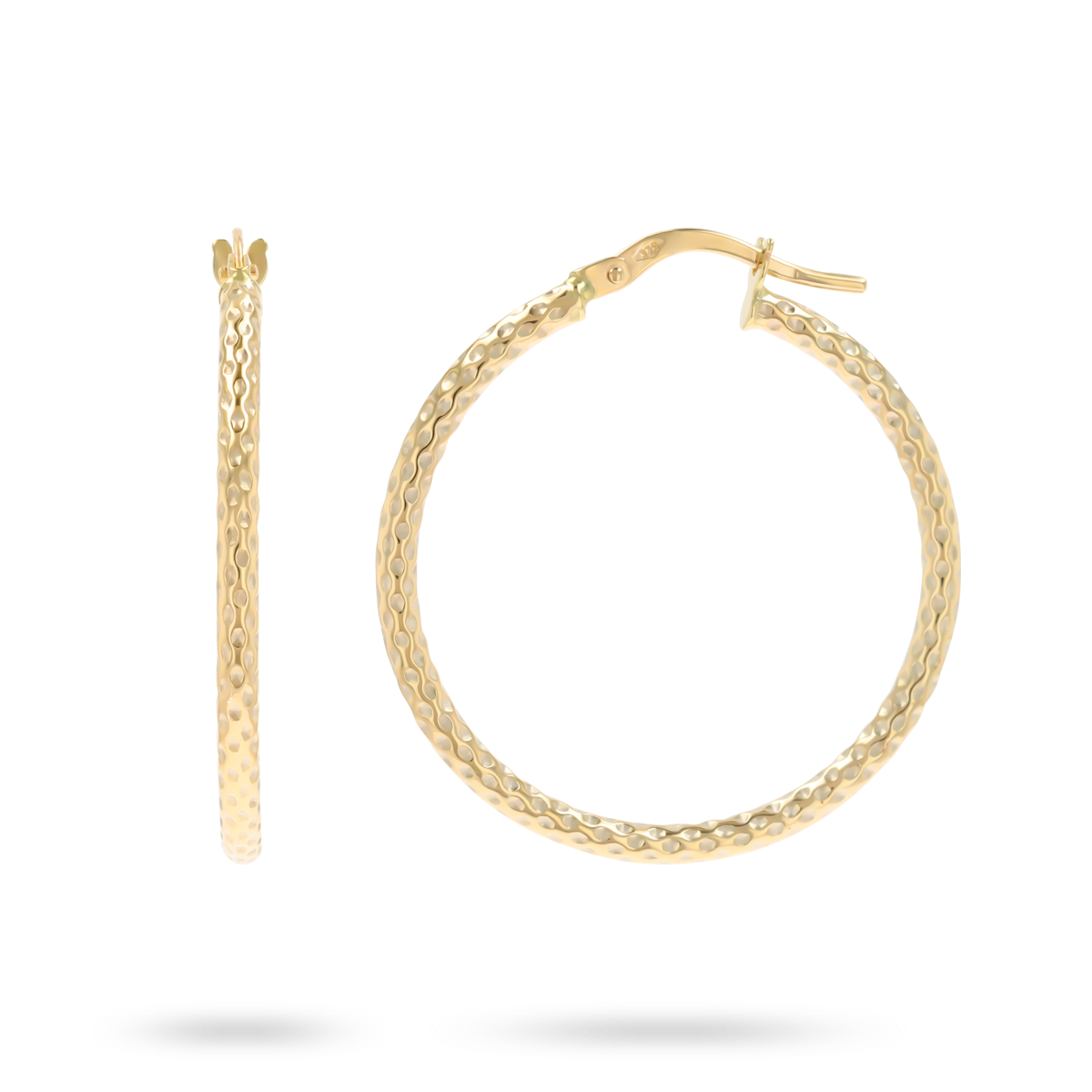 9ct Yellow Gold Diamond Cut Round Hoop Earrings