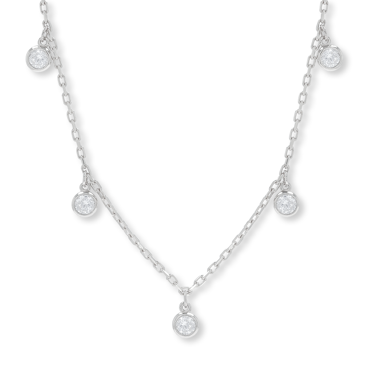 9ct White Gold Bezel Set Cubic Zirconia Droplet Necklace