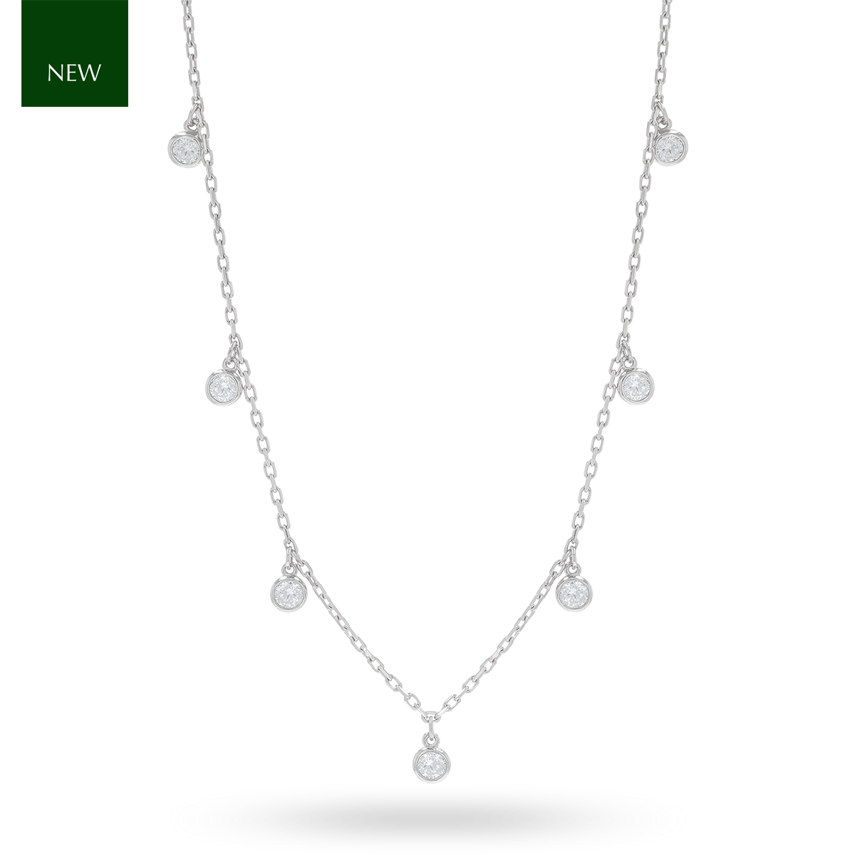 9ct White Gold Bezel Set Cubic Zirconia Droplet Necklace