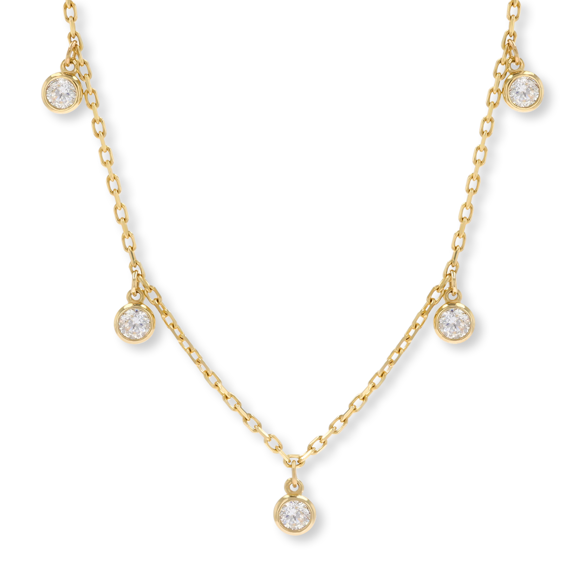 9ct Yellow Gold Bezel Set Cubic Zirconia Droplet Necklace