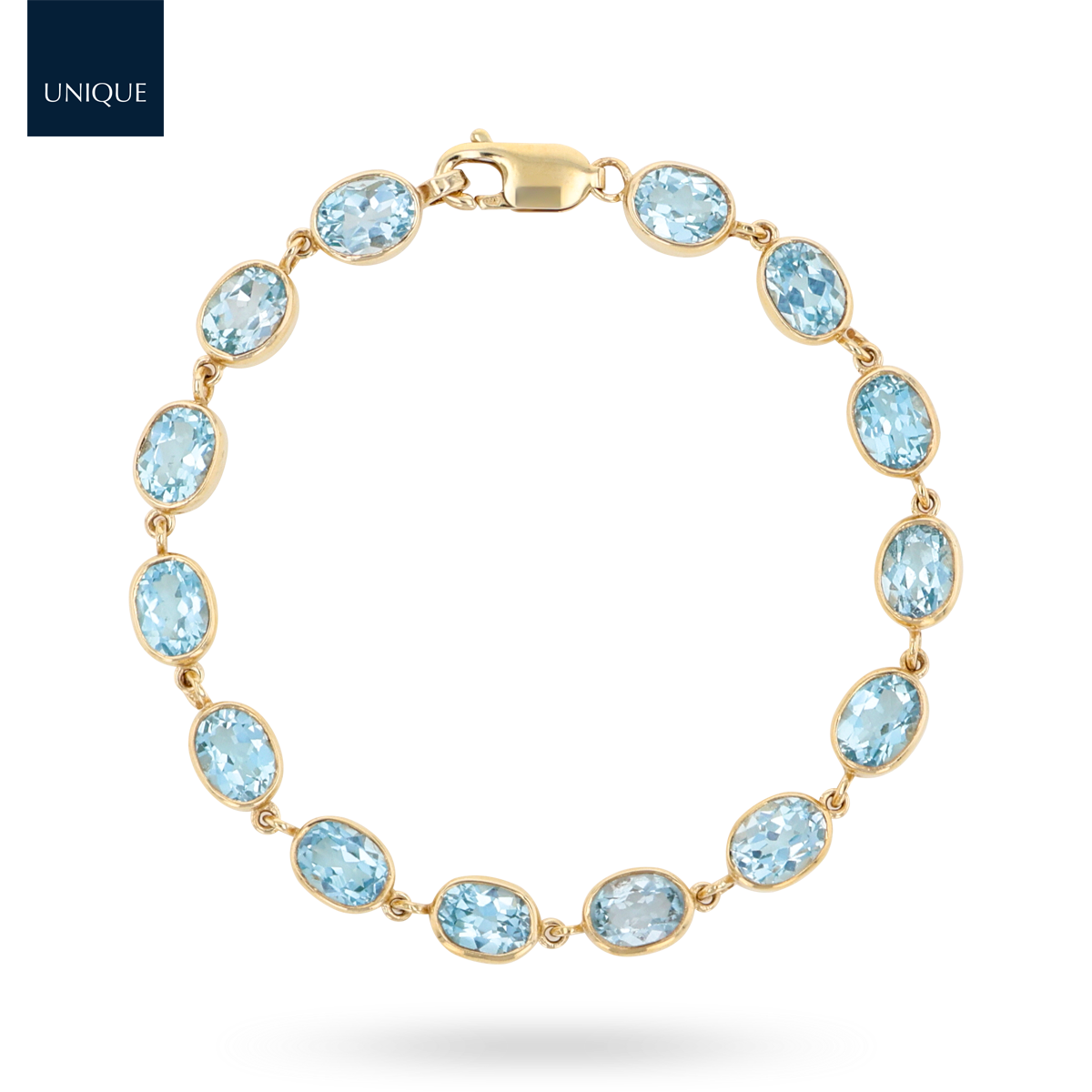 9ct Yellow Gold Blue Topaz Bezel Set Bracelet