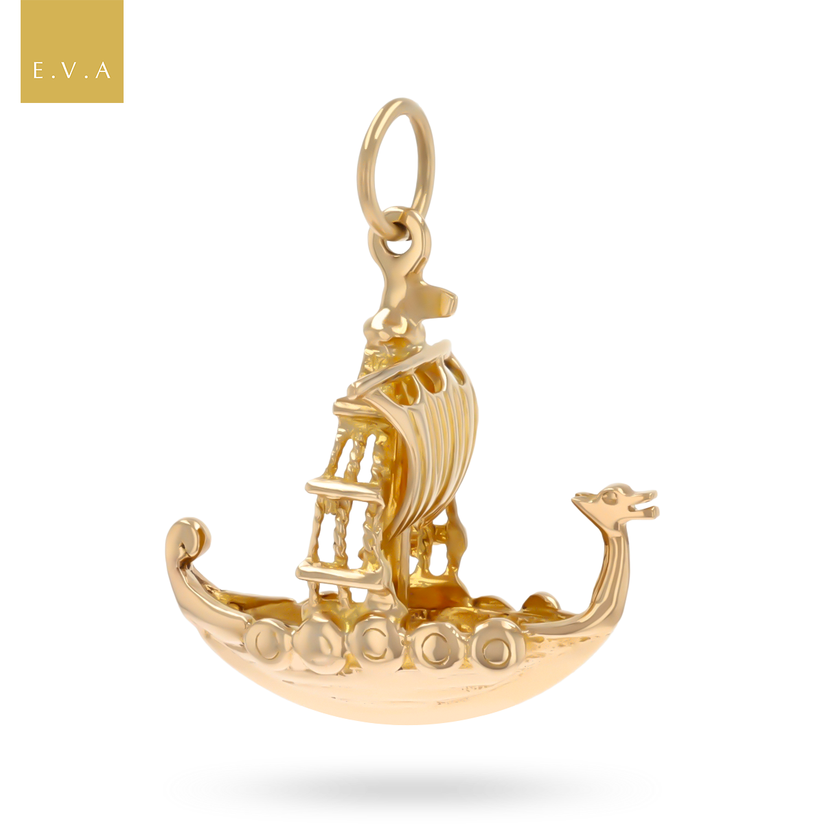 9ct Yellow Gold Viking Dragon Ship Charm