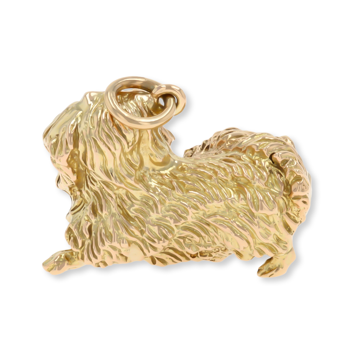 9ct Yellow Gold Pekingese Dog With Ruby Eyes Charm