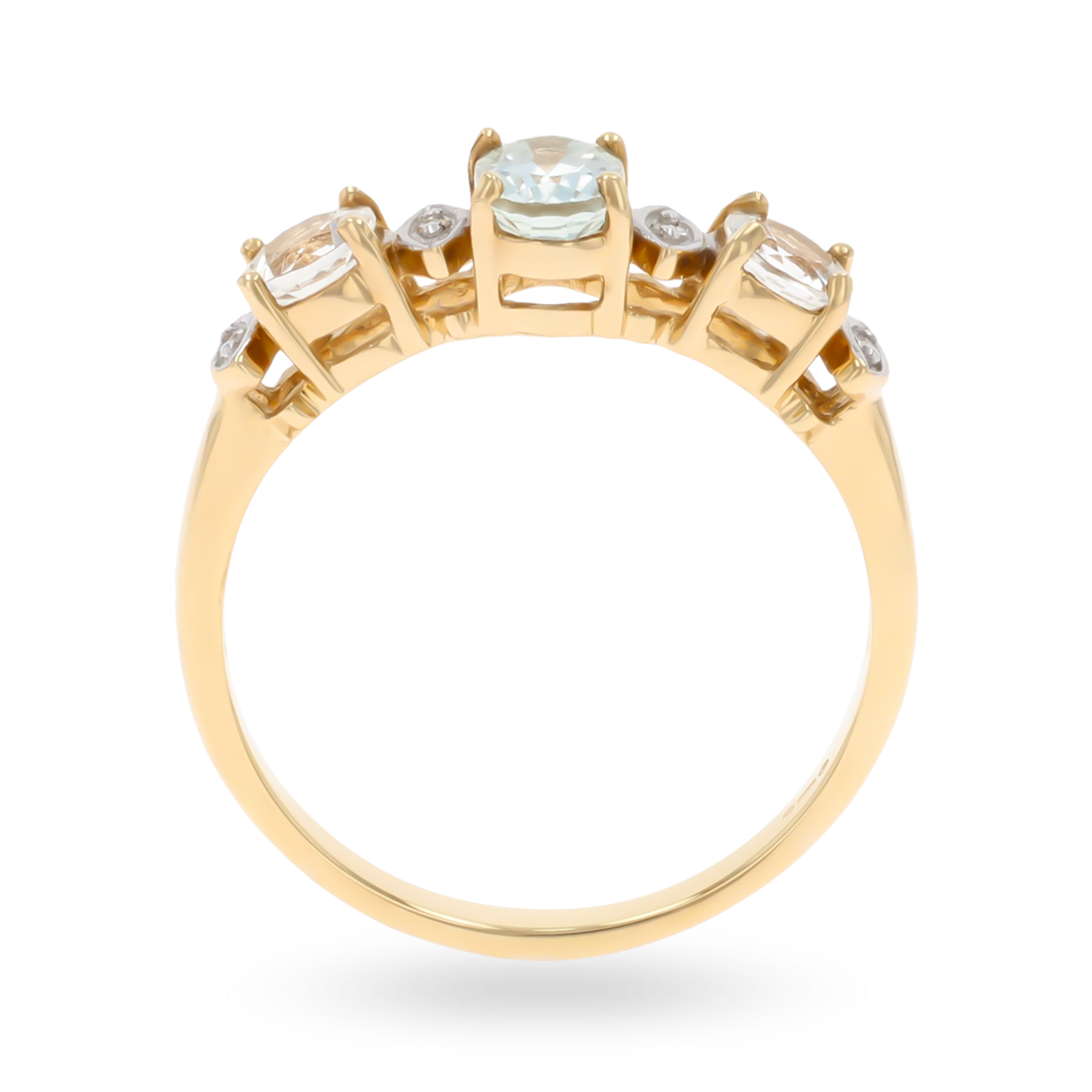 9ct Yellow Gold Green Beryl, Morganite & Diamond Ring