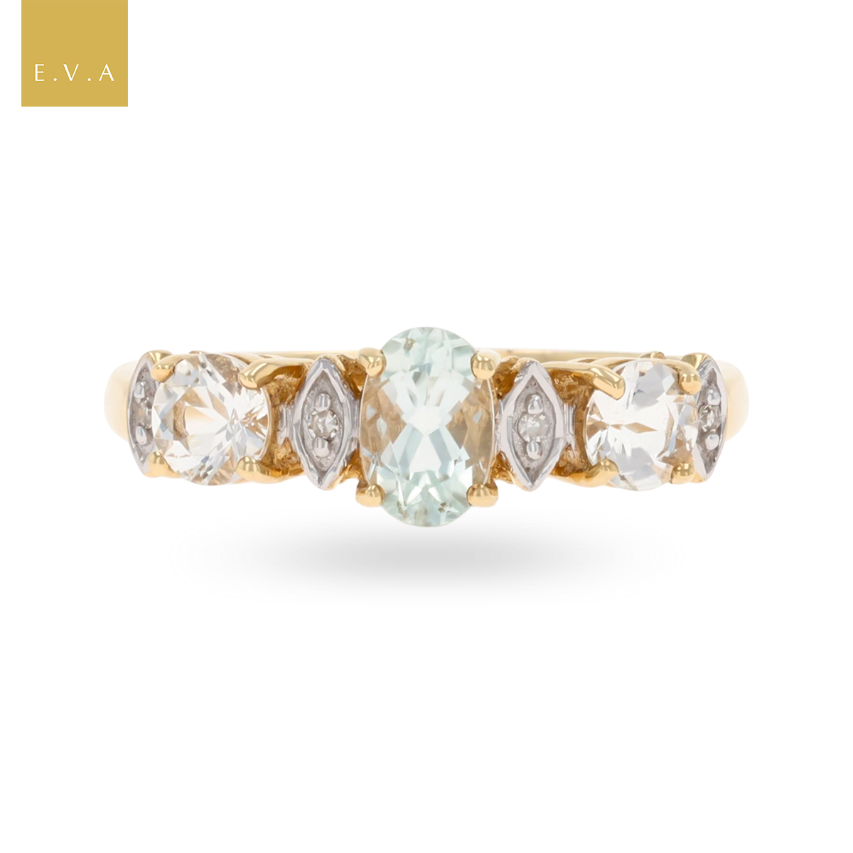 9ct Yellow Gold Green Beryl, Morganite & Diamond Ring