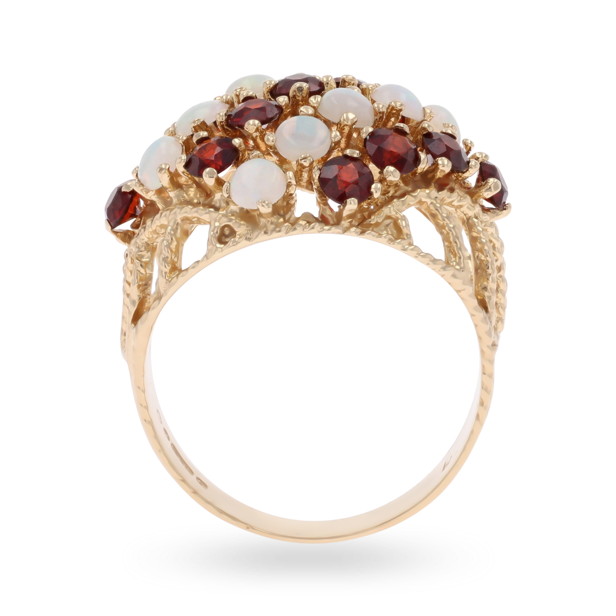 9ct Yellow Gold Garnet & Opal Bombé Ring