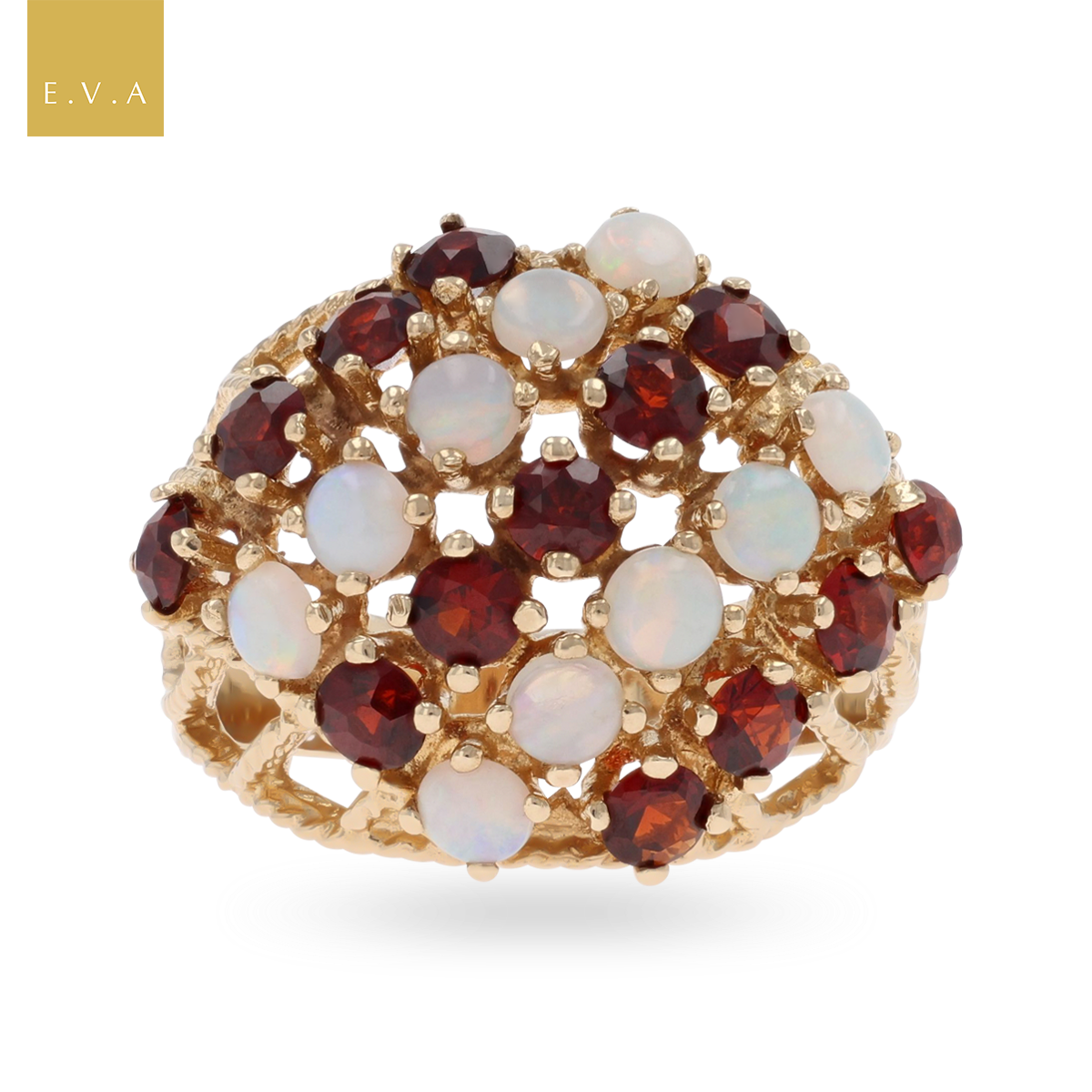 9ct Yellow Gold Garnet & Opal Bombé Ring
