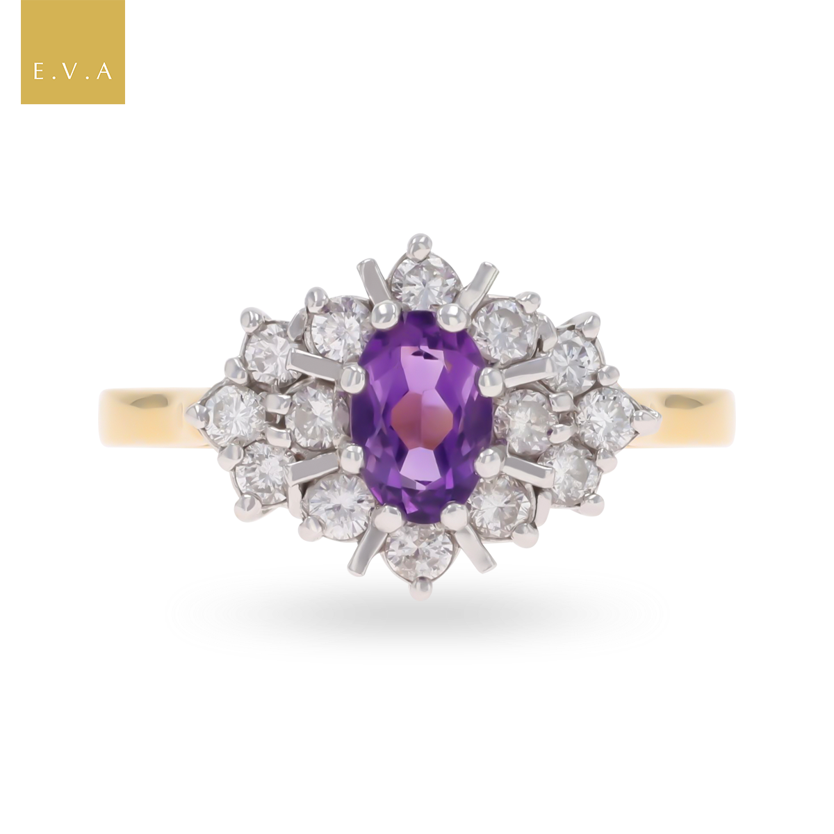 18ct Yellow Gold Amethyst & Diamond Marquise Cluster Ring