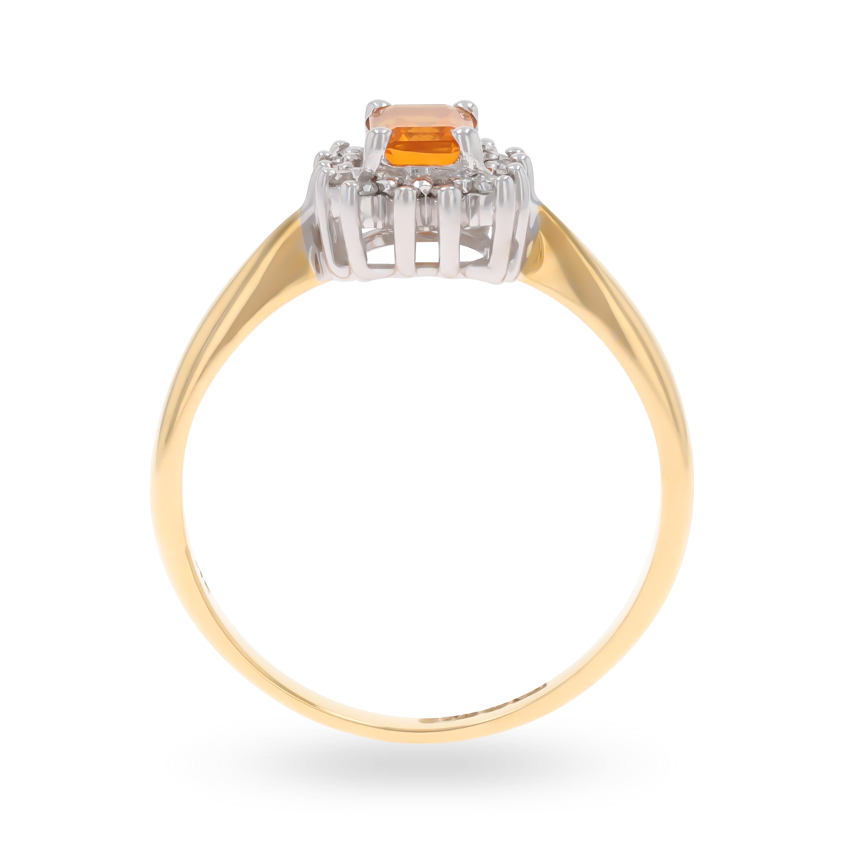 9ct Yellow Gold Emerald Cut Fire Opal & Diamond Cluster Ring