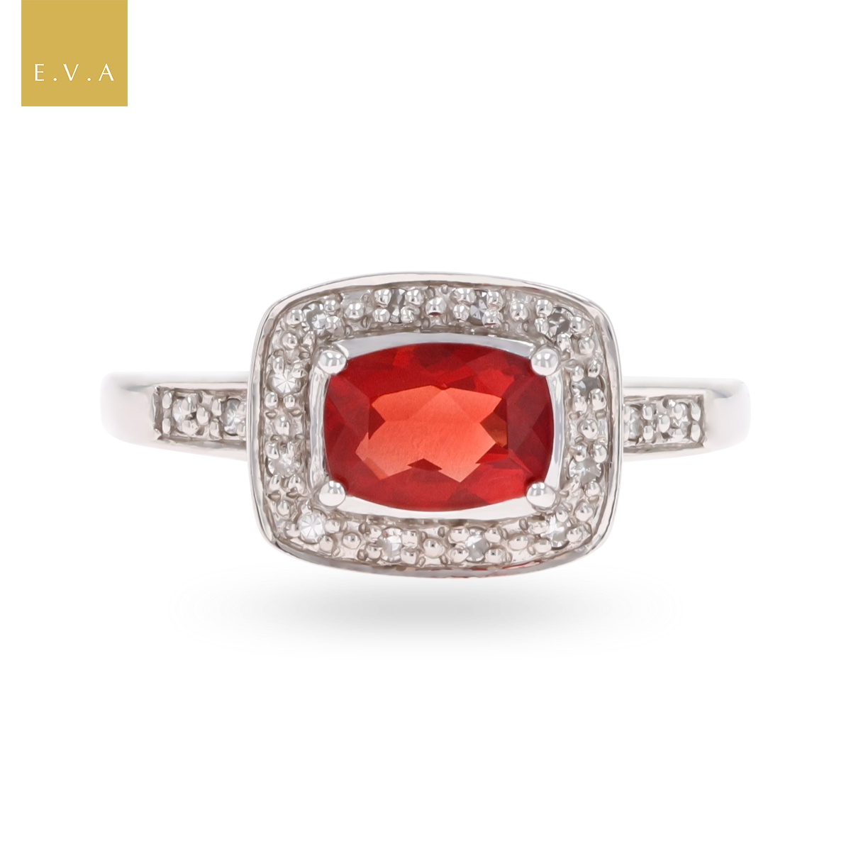 9ct White Gold Oregon Sunstone & Diamond Cluster Ring