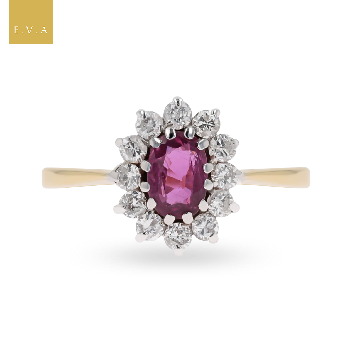 18ct Yellow Gold Ruby & Diamond Cluster Ring