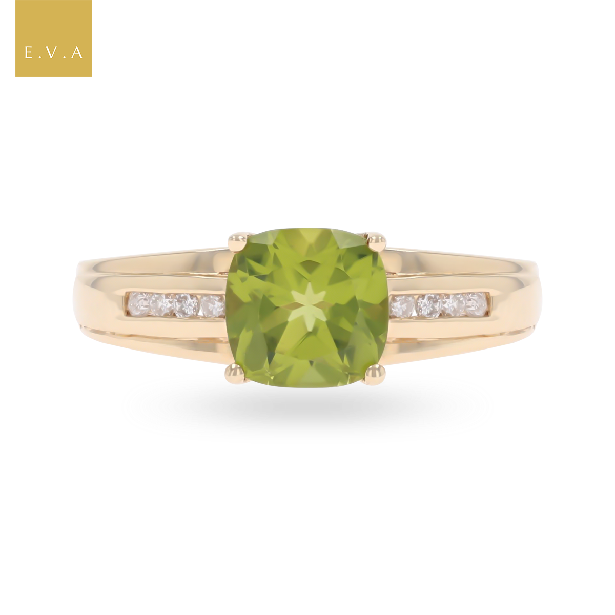 9ct Yellow Gold Cushion Cut Peridot & Diamond Ring