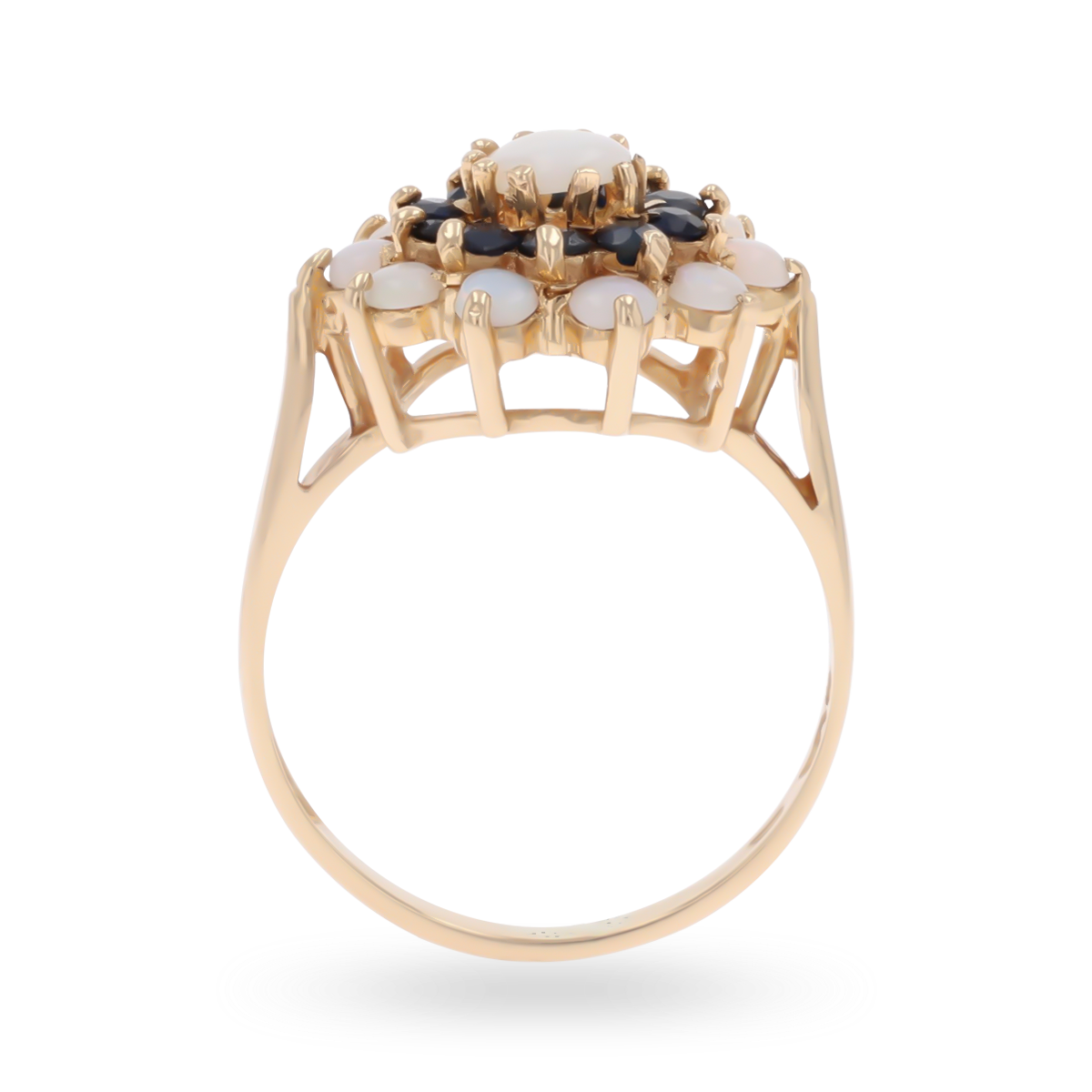 9ct Yellow Gold Opal & Sapphire Flower Cluster Ring