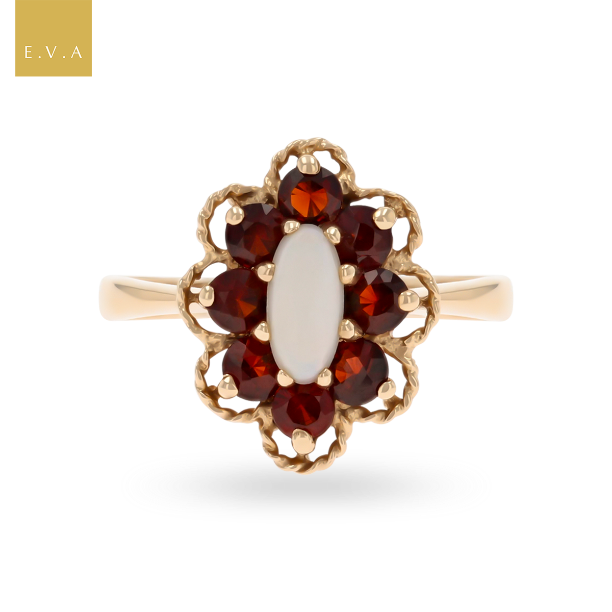 9ct Yellow Gold Opal & Garnet Cluster Ring