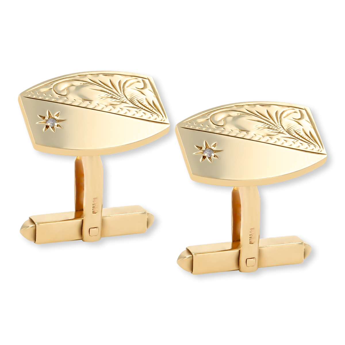 9ct Yellow Gold Diamond Set Engraved Cufflinks