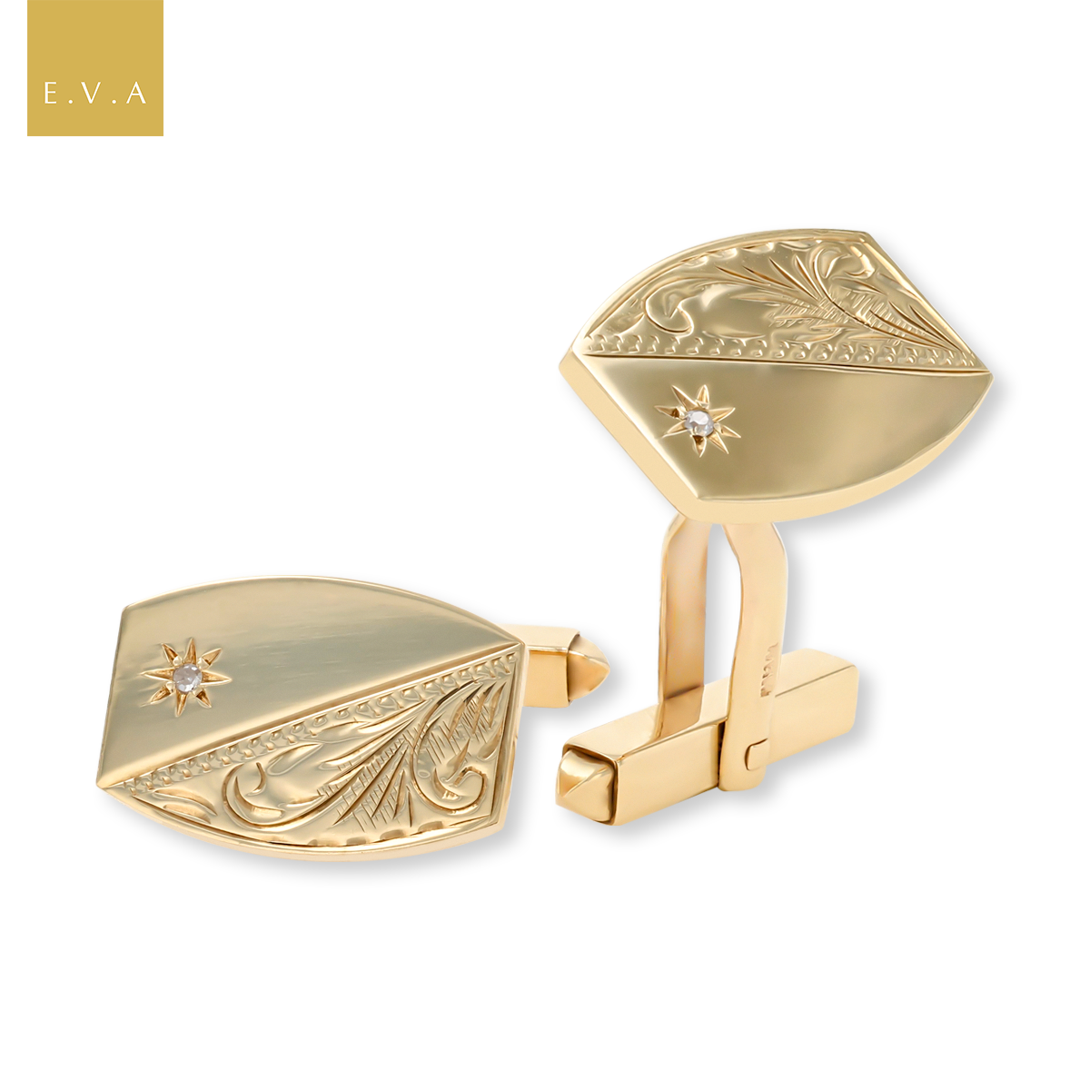 9ct Yellow Gold Diamond Set Engraved Cufflinks