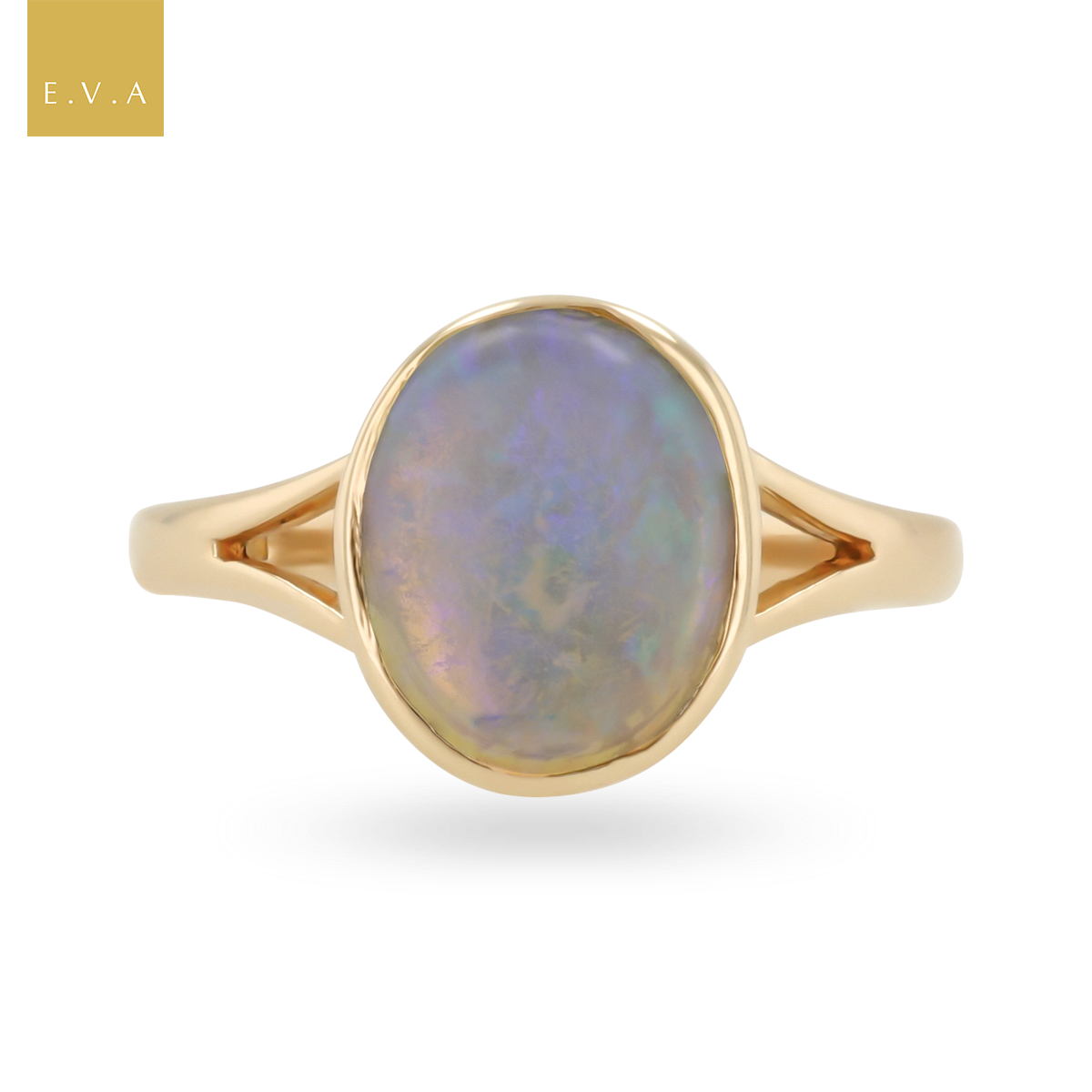 9ct Yellow Gold Water Opal Bezel Set Solitaire Ring