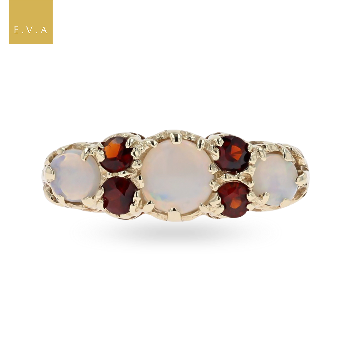 9ct Yellow Gold Opal & Garnet "Victorian" Style Ring
