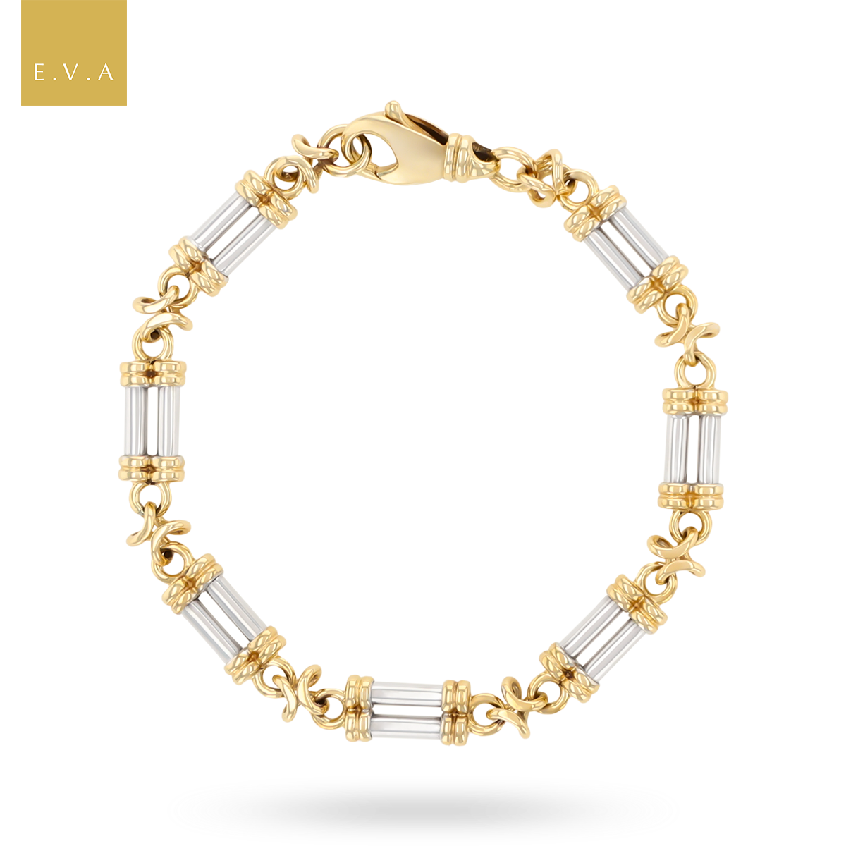 9ct Yellow & White Gold Double Bar & Knot Link Bracelet