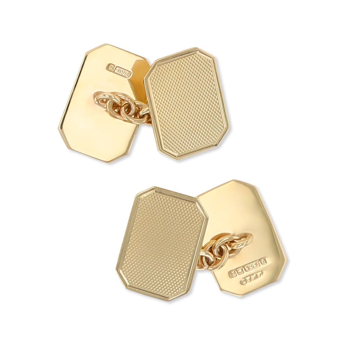 9ct Yellow Gold Engine Turned Octagonal Cufflinks
