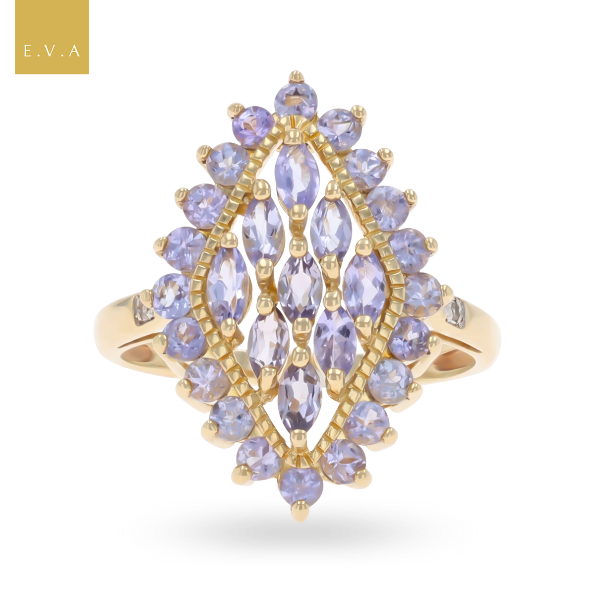 9ct Yellow Gold Marquise Shaped Tanzanite Cluster Ring