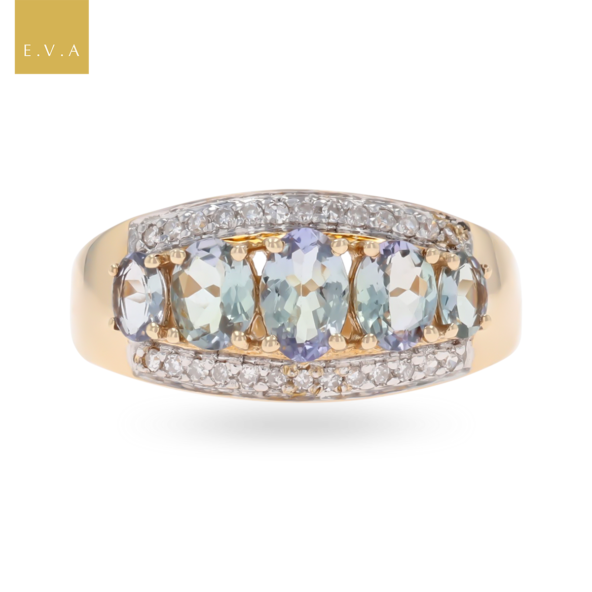 9ct Yellow Gold Bi Colour Tanzanite & Diamond Ring