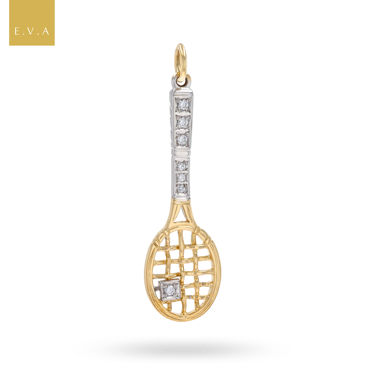 9ct Yellow & White Gold Cubic Zirconia Set Tennis Racket Pendant
