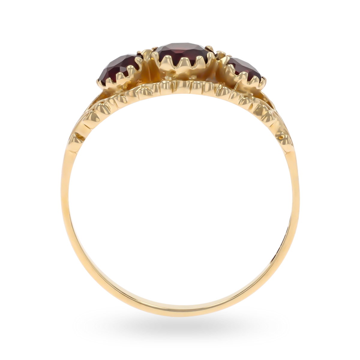 9ct Yellow Gold Garnet Trilogy Filigree Ring
