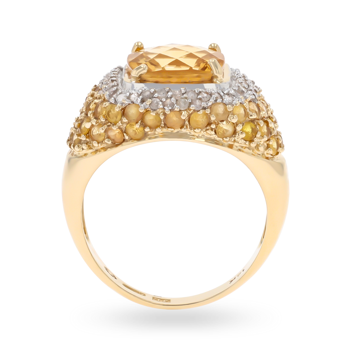 14ct Yellow Gold Citrine & Diamond Bombé Ring