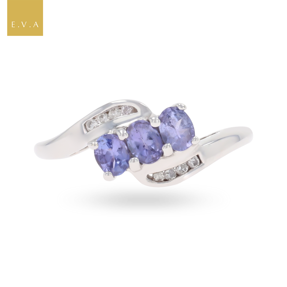 9ct White Gold Tanzanite & Diamond Twist Ring