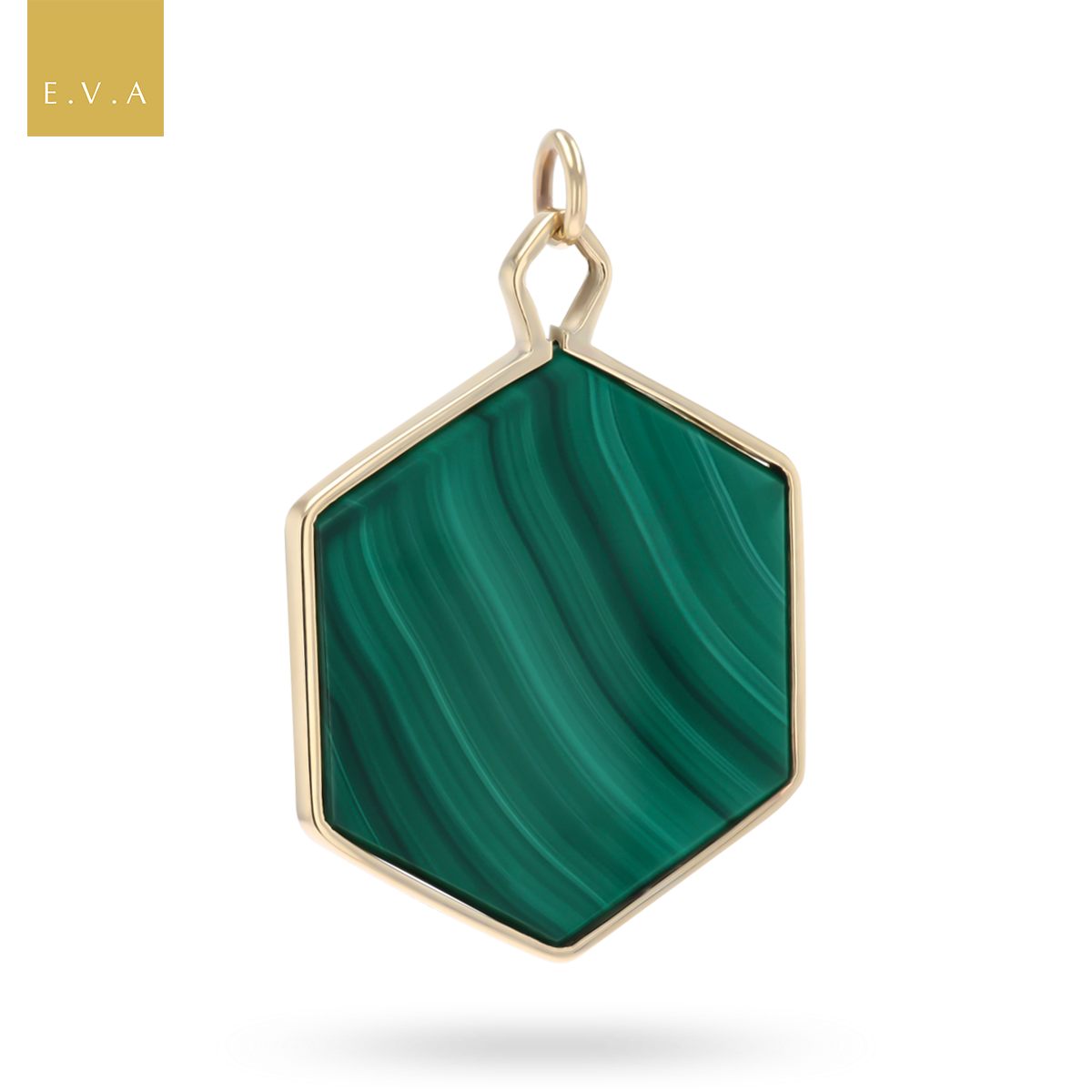 9ct Yellow Gold Hexagonal Malachite Pendant