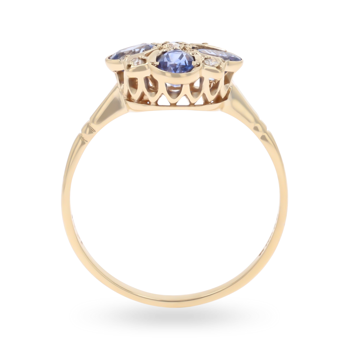 9ct Yellow Gold Sapphire & Diamond Quatrefoil Cluster Ring