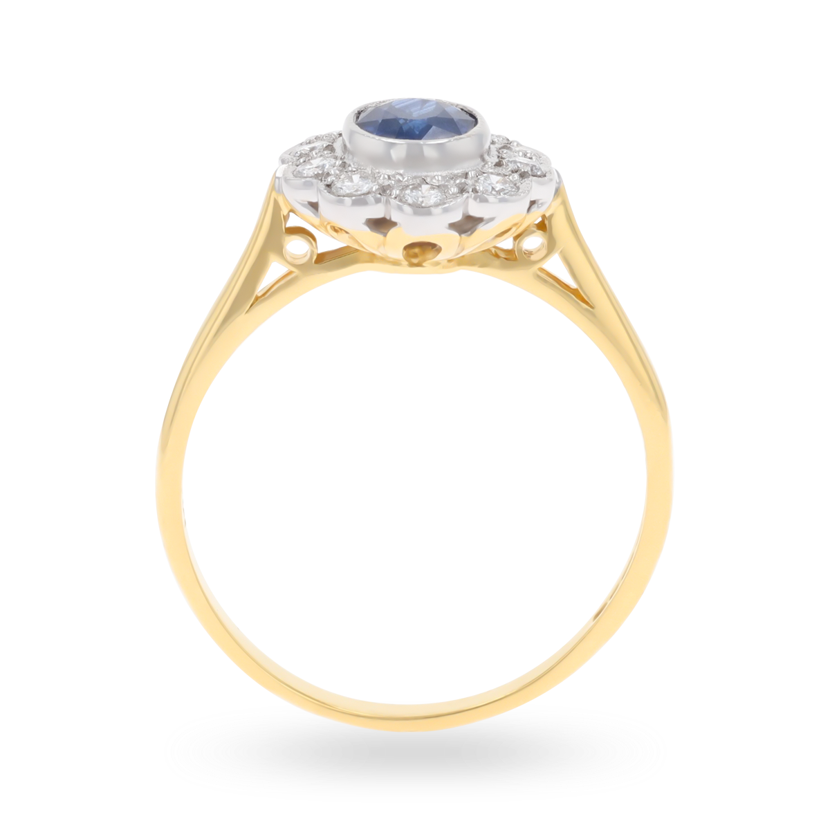 18ct Yellow Gold Oval Shaped Sapphire & Diamond Cluster Ring