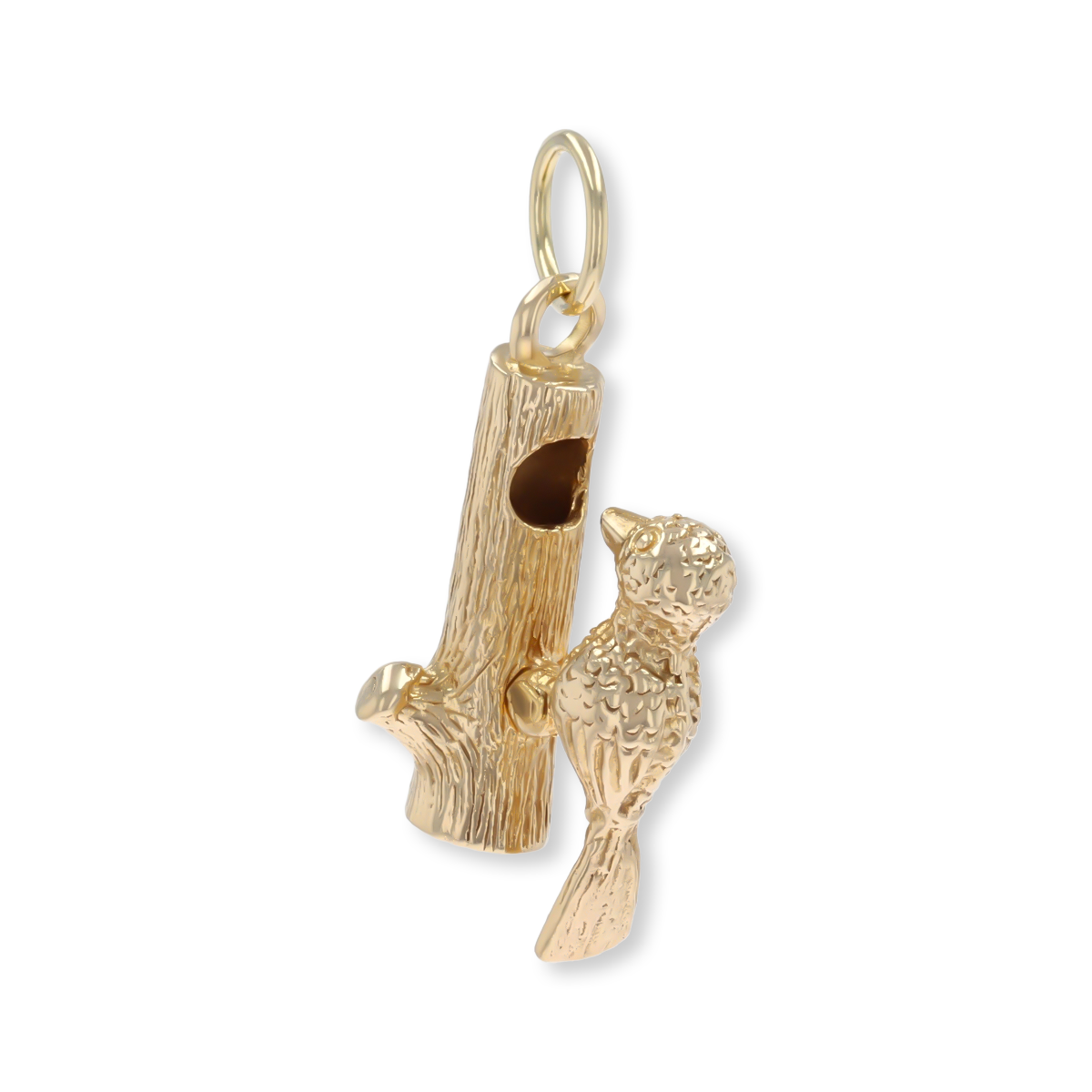 9ct Yellow Gold Moveable Bird Pecking A Tree Charm