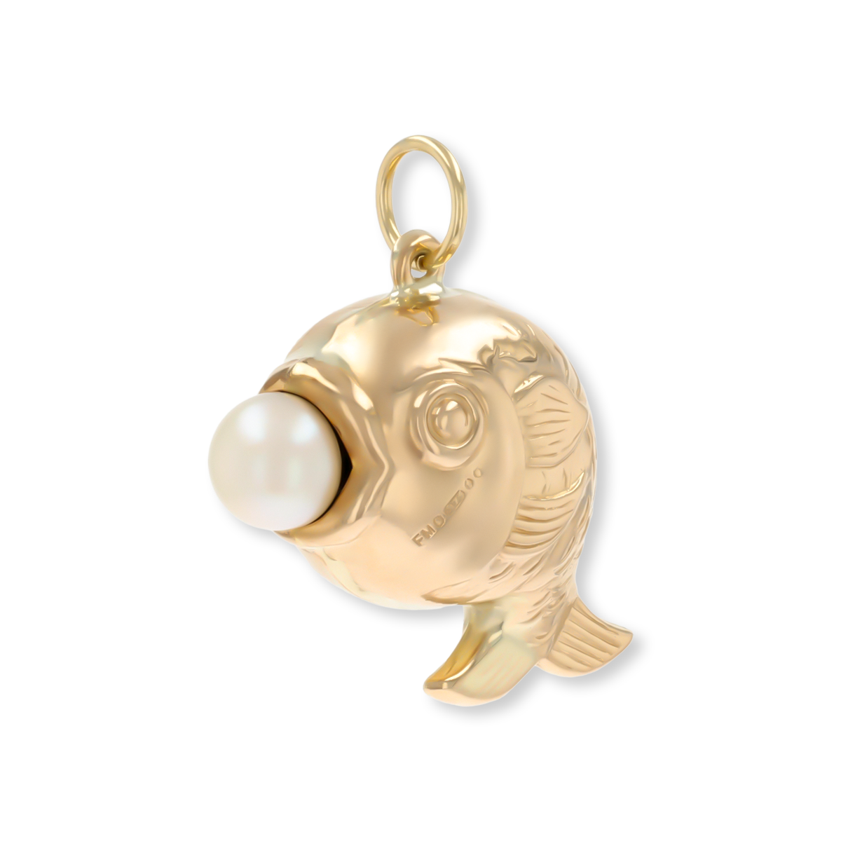 9ct Yellow Gold Fish with Imitation Pearl Charm